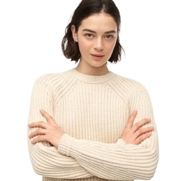 J. Crew Sweaters - J. Crew Ivory Cotton Blend Ribbed Crewneck Pullover Sweater Size XL